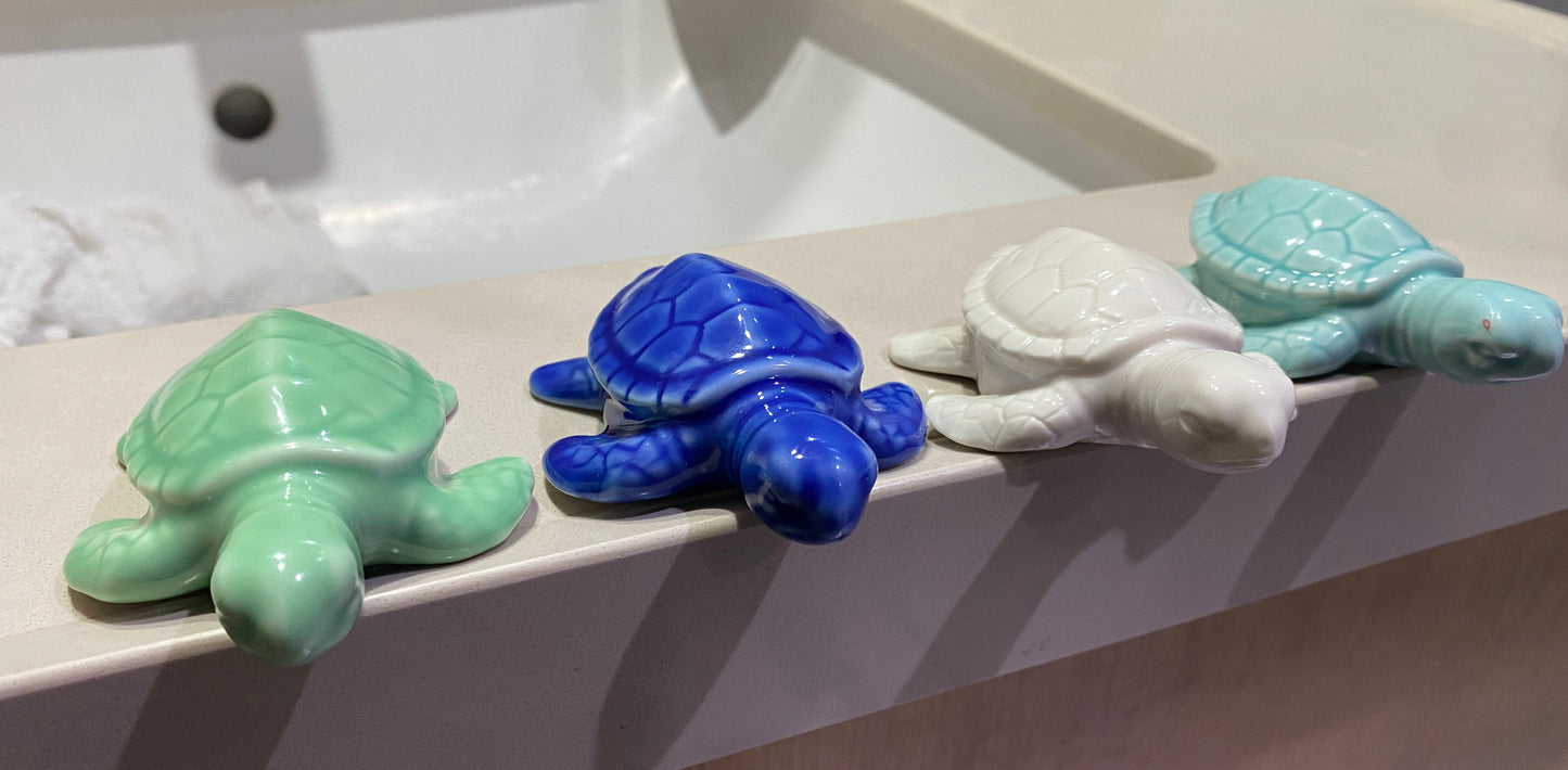 2 Baby Sea Turtle Porcelain Toilet Bolt Covers